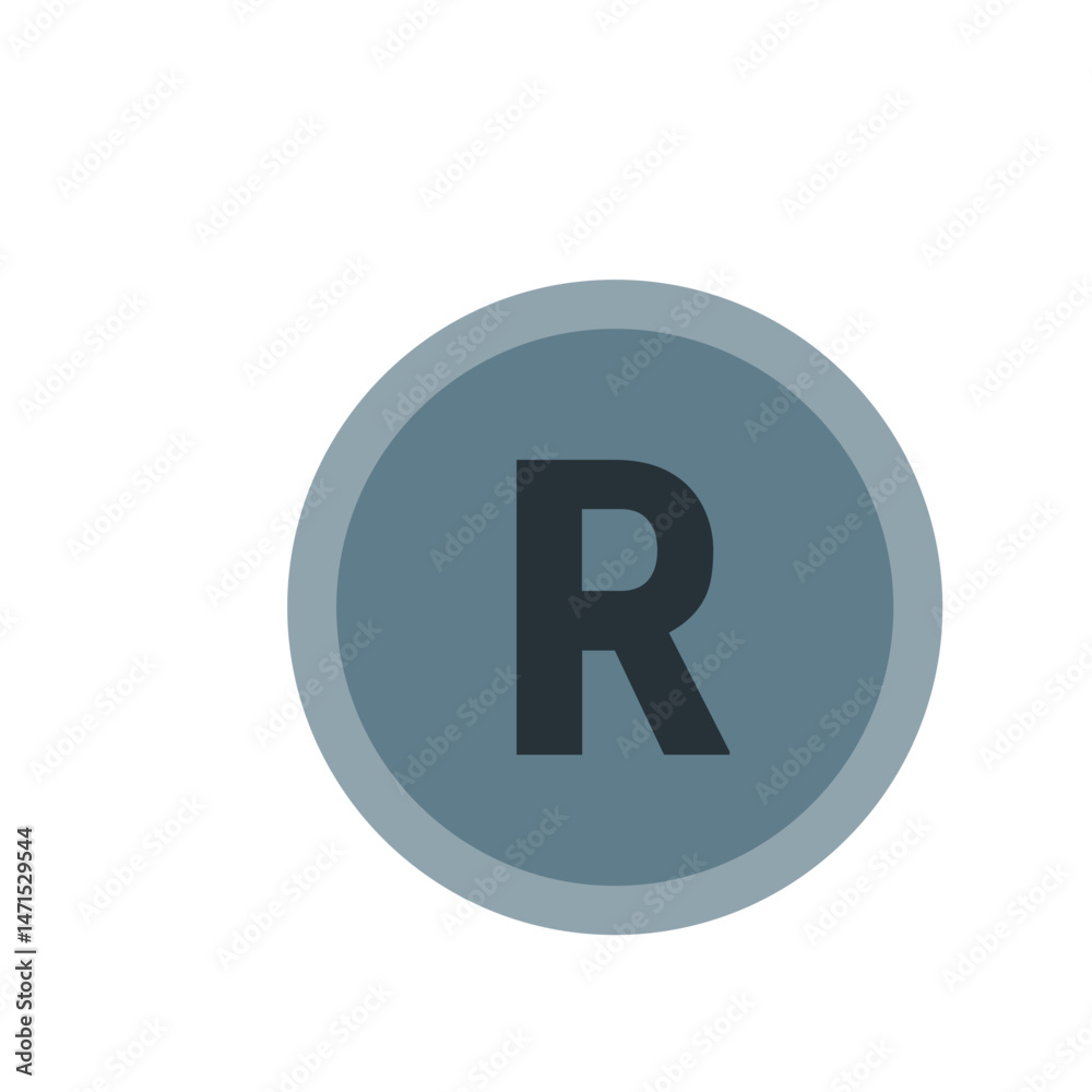 Letter r in a gray circle with a lighter gray border against a white background design element image Letter r in a gray circle with a lighter gray border against a white background design element image