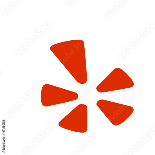 Illustration of a stylized red asterisk or starburst with six pointed petal shapes on a white background