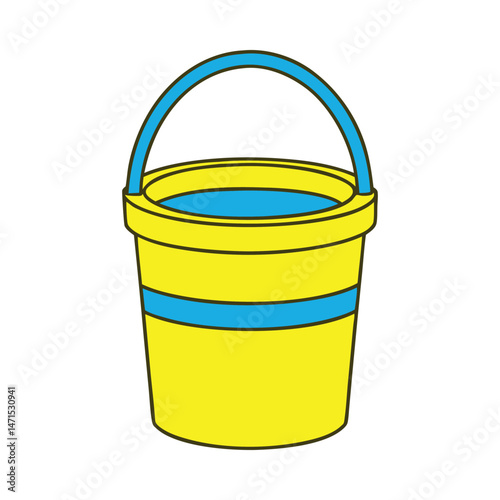 Yellow bucket with blue details vector on white  background