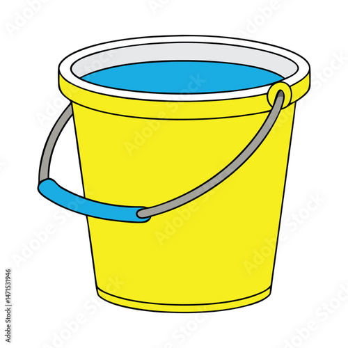 Yellow bucket with water vector on white  background