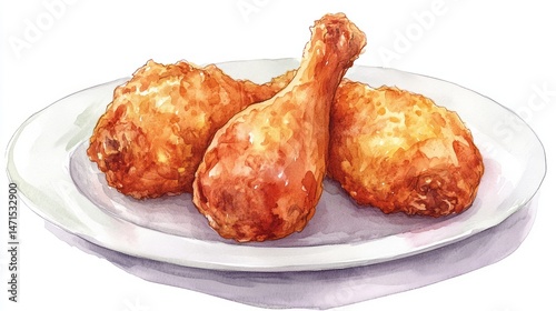 Crispy fried chicken drumsticks artfully depicted on a plate.