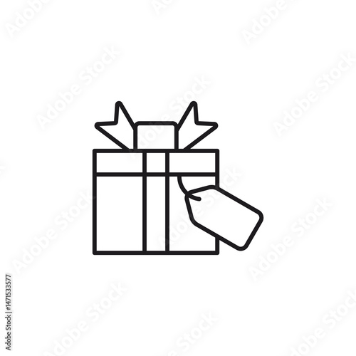 Gift box with ribbon and tag vector icon for holiday