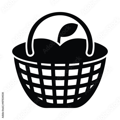 Basket of apples simple silhouette on white  background