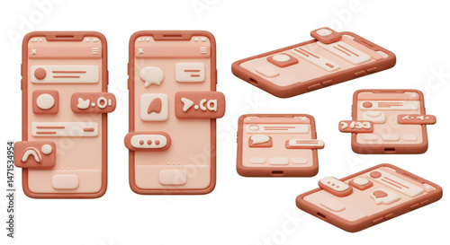 3D Render of Mobile Phones with Messaging App Interfaces | Stylish Clay Style Mockup for UI UX Design and App Development Projects