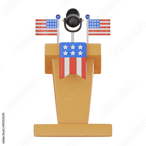 3D Rrender, American Podium Scene for Political or Government Projects. Icon illustration