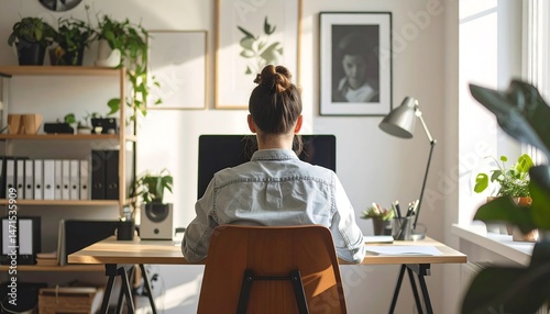 Person Working at a Sunlit Home Office Desk