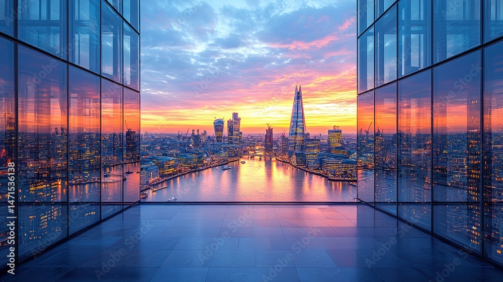 Obraz premium Cityscape view from modern building at sunset