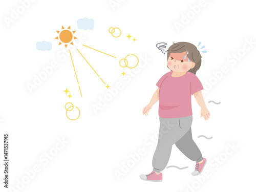 運動してふらつく太った中年女性のイラスト素材