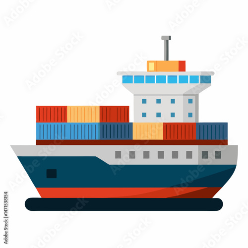 Minimal Container Ship Vector on White Background