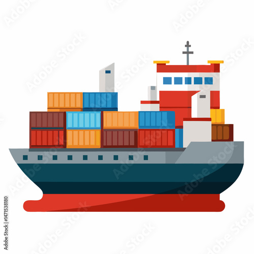Minimal Container Ship Vector on White Background