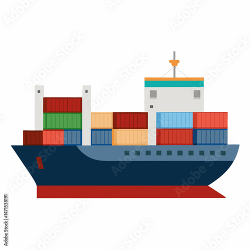 Minimal Container Ship Vector on White Background