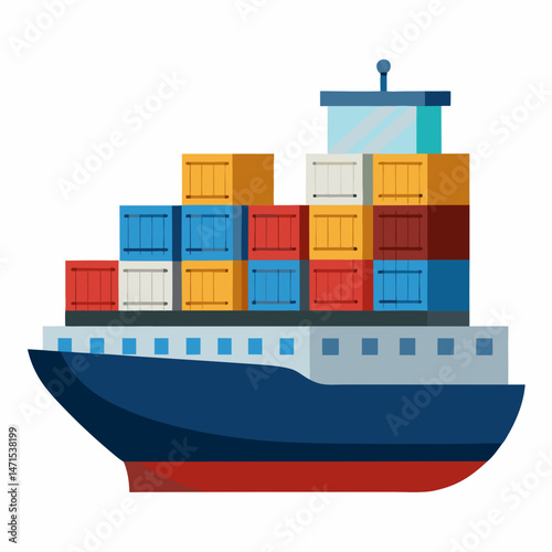 Minimal Container Ship Vector on White Background