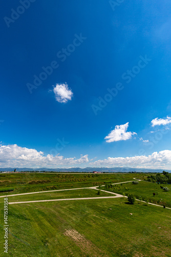 Obraz na płótnie Grass field and blue sky in sunny day w salonie