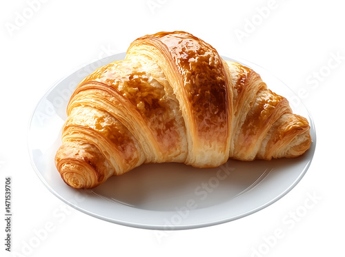 Fresh croissant pastry on white plate