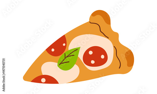 Pizza Slice. Slice of pepperoni pizza. Delicious Italian pizza with mozzarella vector illustration.