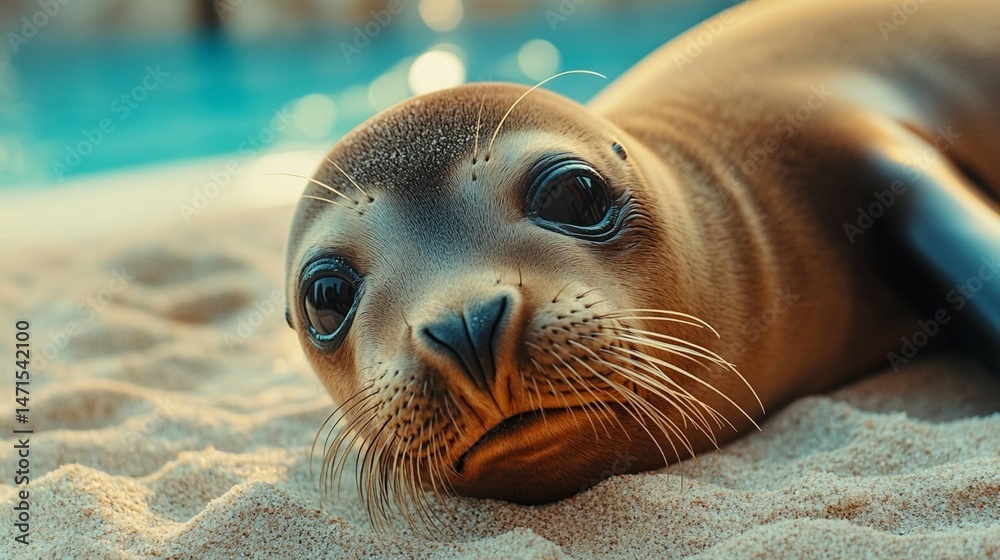 Fototapeta premium Adorable Seal Pup on Sandy Beach