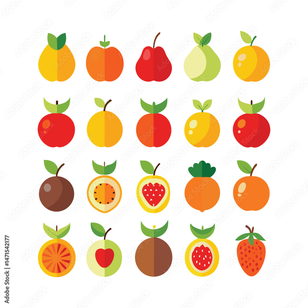 Assorted fruit collection vector on white background Assorted fruit collection vector on white background