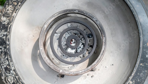 Dynamic action of tire disassembly workshop technical process indoor aerial view engineering concept