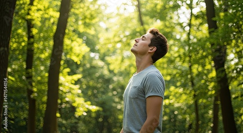 Peaceful man in forest