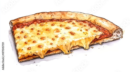 Hand-drawn illustration of a delicious pizza slice.