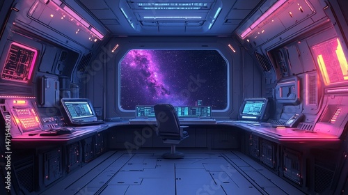 Fototapeta Naklejka Na Ścianę i Meble -  Spaceship Bridge: Futuristic Control Room