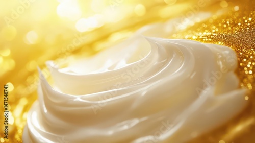 A creamy substance swirled on a shimmering golden surface, suggesting indulgence.