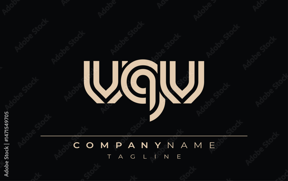 Naklejka premium VQV Creative Unique Modern Letter Logo Design. Stylized logo featuring a unique letter design, presenting abstract minimalist aesthetics and modern appeal.