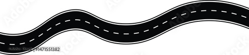 Winding road illustration with dashed line. Wavy winding curves roads. Traffic curved highway. Horizontal asphalt road template. Winding road.