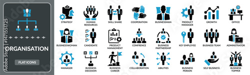 Organisation icon set. Set of Business management, organisation, business person- Stock Vector