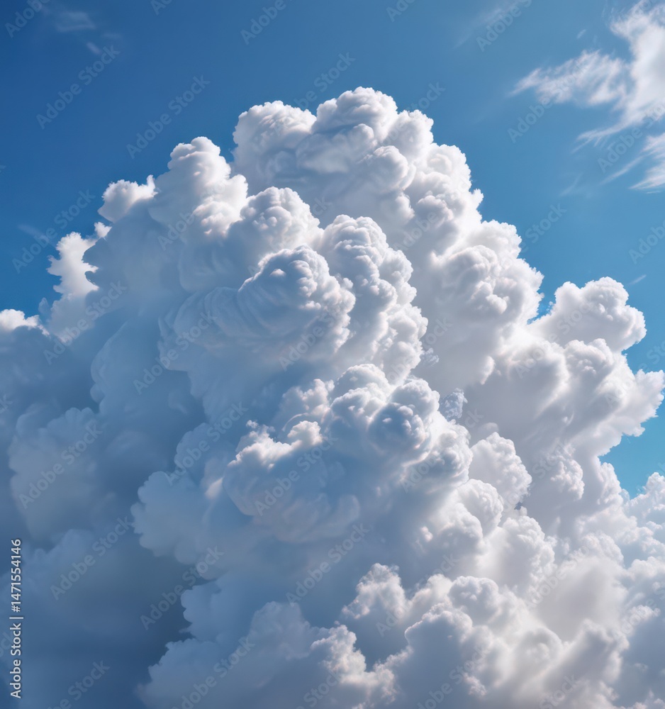 Naklejka premium Fluffy white cumulus cloud against vibrant blue sky, environment, summer