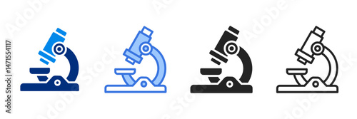 Microscope Icon Set Multiple Style Vector Illustration 