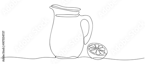 Continuous line drawing lemonade and half a lemon on white background. Food illustration.
