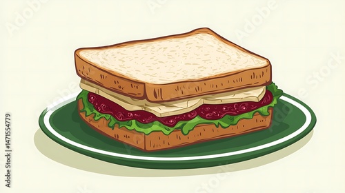 Turkey Cranberry Sandwich on Plate.