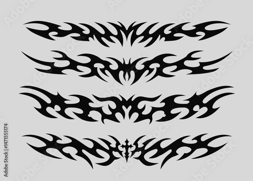 Neo tribal up bottom border element set Y2k style, tribal border tattoo design 