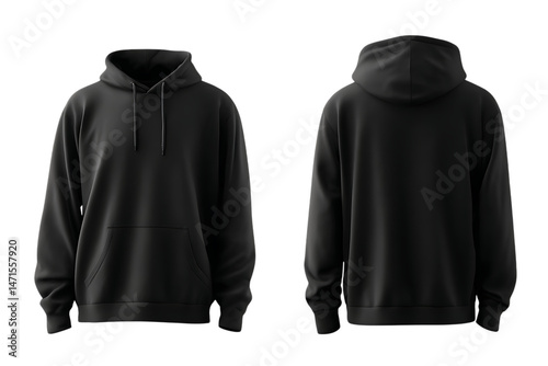 Stylish Blank Black Hoodie from Front and Back View