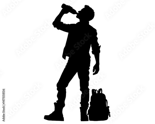 Silhouette of man drinking, icon isolated on white background
