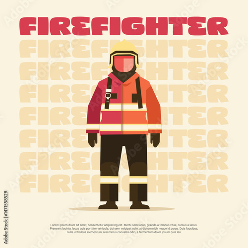 Flat Vector Firefighter Character Illustration