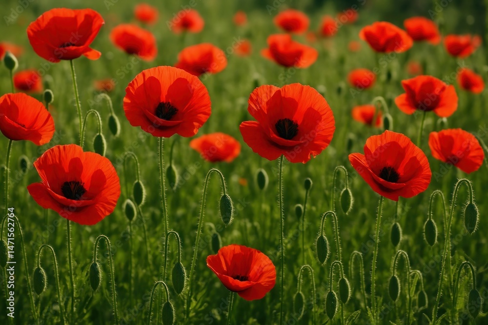 Fototapeta premium Vibrant poppies in lush field.