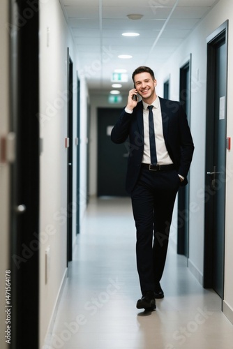 Wallpaper Mural arafed man in a suit talking on a cell phone in a hallway Torontodigital.ca