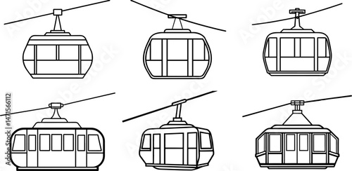 Set of cable car outline vector illustration line art