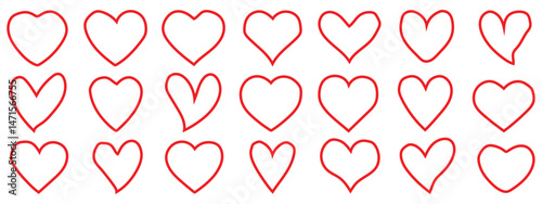 Set of hearts in Red color, Red heart icons set vector, Set of 21 hearts of different shapes for web. Heart collection, vector illustration.