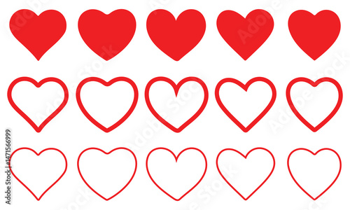 Set of hearts in black color, Black heart icons set vector, Set of 15 hearts of different shapes for web. Heart collection. Vector-eps 10