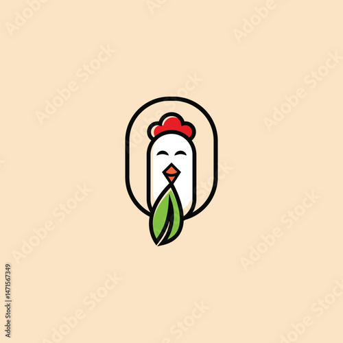 Minimalist Chicken Logo with Leaf Symbol