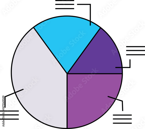 Vector illustration of a diagram. Round diagram with four colored sectors and nots. A scheme illustration with sectors
