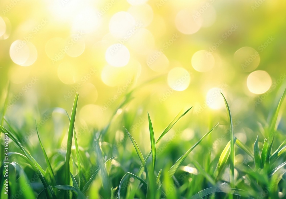 Close-up view of vibrant green grass blades illuminated by warm, golden sunlight, creating a bokeh effect in the background. : Generative AI Close-up view of vibrant green grass blades illuminated by warm, golden sunlight, creating a bokeh effect in the background. : Generative AI