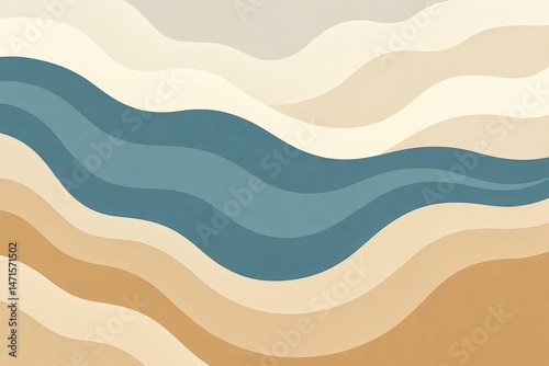 Abstract Nature Background with Flowing Water, Sand Dunes, and Cloud Layers in Earth Tones – Minimalist Modern Landscape for Wall Art, Print, Branding, and Design Use