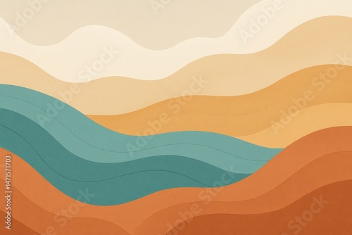 Abstract Nature Landscape – Minimalist Flowing Water, Sand Dunes, and Sky in Earth Tones for Modern Design