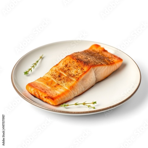 grilled salmon steak on white plate