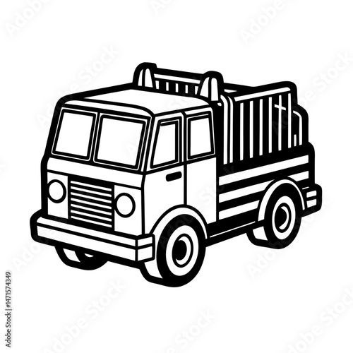 a simple black and white drawing fire truck vector art