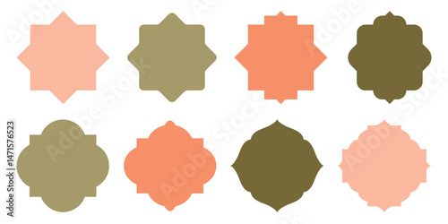 Set of Islamic shape window frame in flat style. Arab frame set. Ramadan Kareem silhouette icon. Mosque gate. Islamic arabesque pattern.